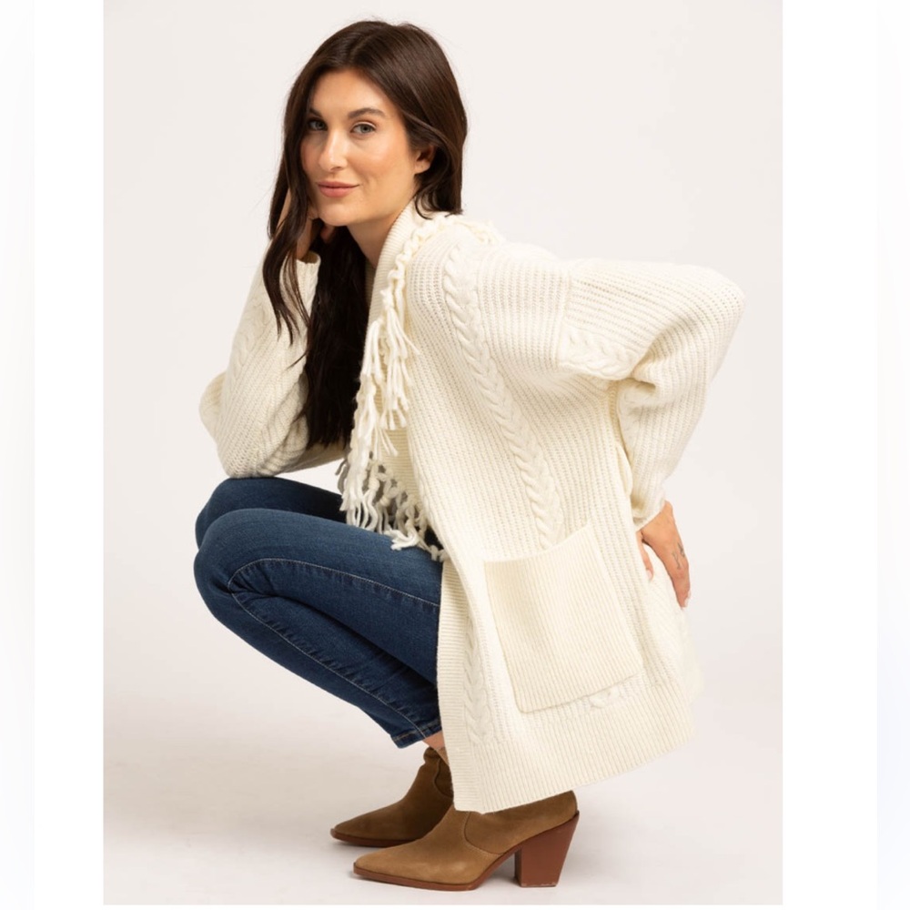 GUESS Women's Long Sleeve Wool Blend Anne Belted Cardi Sweater NWT